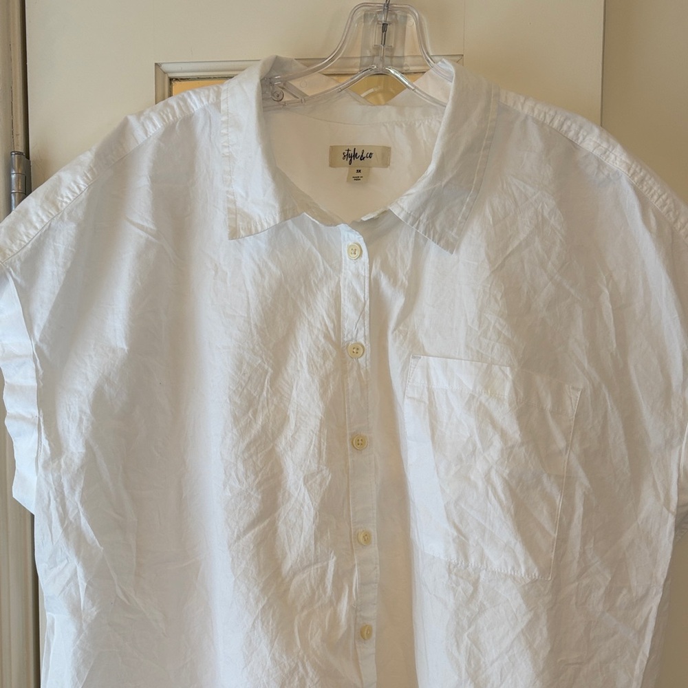 NWOT 3X Style & Co. White Button Up Blouse
